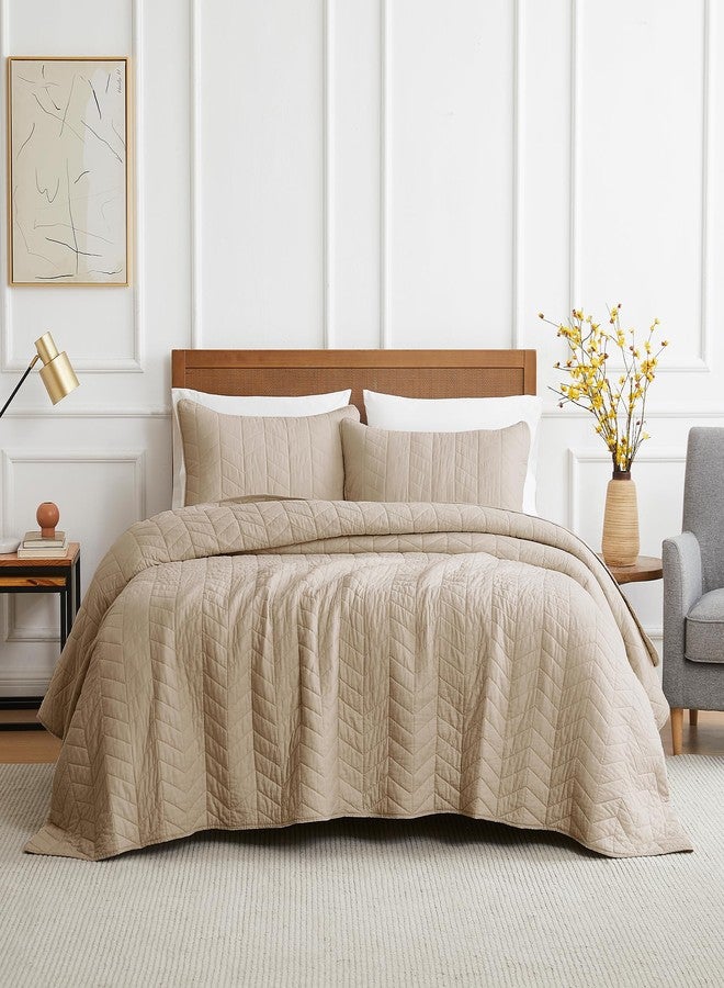 palassio Dark Beige Cotton Quilt King Size Bedding Sets with Pillow Shams, Lightweight Soft Bedspread Coverlet, Quilted Comforter Bed Cover for All Season, 3 Pieces, 106x96 inches - Image 1